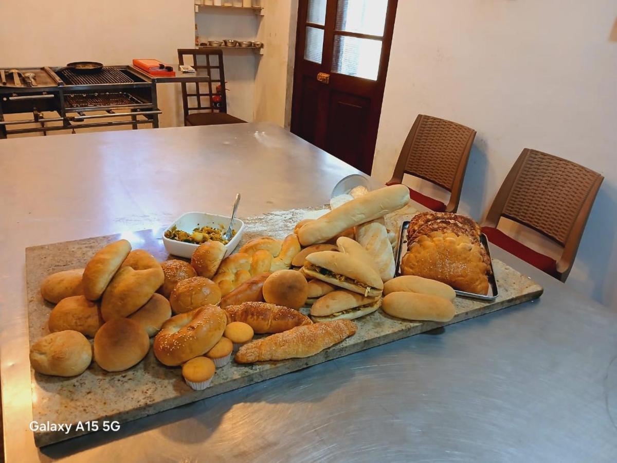 Tray of freshly baked bread and pastries for breakfast